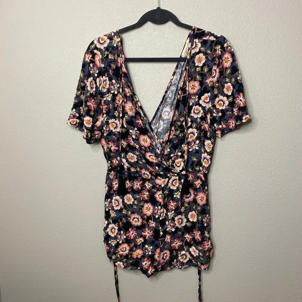 Band of Gypsies Floral Tasseled Drawstring Romper